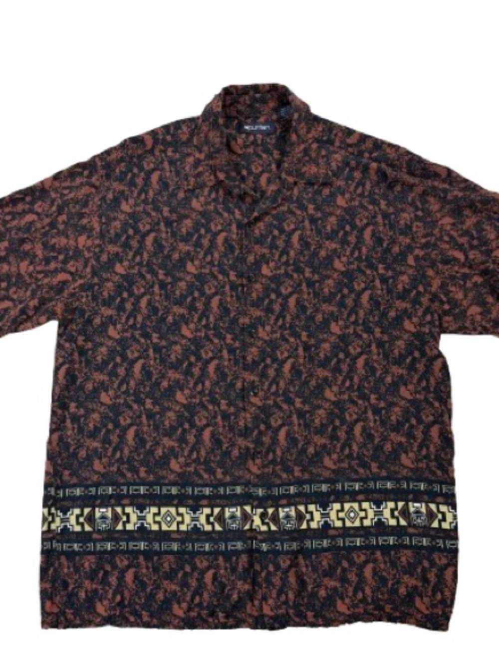 Puritan Brown & Black Patterned Aztec Southwestern Casual Button-Down Shirt